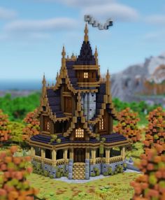 Minecraft Classical Buildings, Minecraft Vaulted Ceiling, Wood Castle Minecraft, Midevel Castles Minecraft, Drawbridge Minecraft, Minecraft Houses Middle Ages, Cute Medieval Minecraft House, Minecraft Castle Inspiration, Minecraft Redwood House