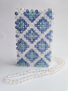 Elegant Square Phone Bag As Gift, Blue Rectangular Phone Bag As Gift, Rectangular Blue Phone Bag Gift, Blue Rectangular Phone Bag Gift, Blue Rectangular Phone Bag For Gift, Handmade Turquoise Rectangular Shoulder Bag, Blue Beaded Bag, Telephone Bag, Bead Size Chart