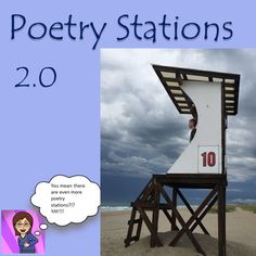 an image of a tower with a person on it and the words poetry stations 2 0