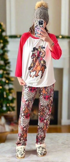 Cowboy Christmas PJs | Matching Family Christmas Pajamas, Cowboy Santa Shirt, SANTA and HORSE, Giddy Up JINGLE Horse by Razels on Etsy Christmas Morning Outfit, Cowboy And Horse, Christmas Family Pajamas, Cowboy Santa, Santa Pajamas, Family On Christmas, Christmas Pjs Family, Pajamas Matching, Christmas Horse