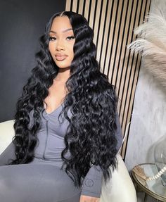 Crimped Black Wig, 30 Inch Crimped Hair, Crimp Sew In, Crimped Hair Black Women, Loose Crimped Hair Waves, Middle Part Crimps, Crimps Hairstyles, Crimped Bob, Soft Crimps