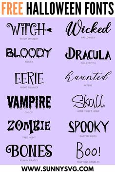 free cricut halloween fonts Halloween Fonts Free, Halloween Word Art, Halloween Signs And Sayings Free Printable, Cricut Free Fonts, Free Halloween Svg, Halloween Vinyl Ideas, Halloween Svg Free, Halloween Svg Free Files For Cricut, Halloween Font