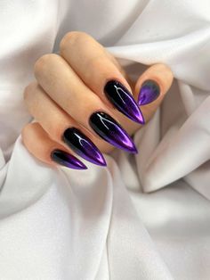 Purple Stiletto Nails, Purple Chrome Nails, Dark Purple Nails, Purple Ombre Nails, Witchy Nails, Purple Nail Designs, Goth Nails, Nails Polish