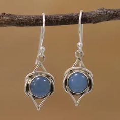 Indian Blue Chalcedony and Sterling Silver Dangle Earrings - Intricate Twirl in Blue | NOVICA Indian Blue, Moonstone Pendant Necklace, Chalcedony Earrings, Chalcedony Stone, Hot Jewelry, Blue Moonstone, Sterling Silver Dangle Earrings, Blue Chalcedony, Small Earrings