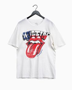 Rolling Stones Austin Flag Rocker White Tee (4611215360103) Michigan Flag, Rolling Stones Tee, Rocker Tee, White Tee Shirts, Stone Design, White Tee, Pop Up Shop, Online Retail, Rolling Stones