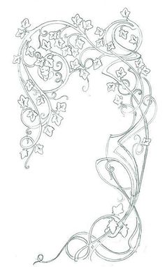 a drawing of a heart with vines and flowers on the side, in black ink