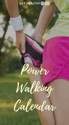 a woman in pink shorts is holding her tennis racquet and the words power walking calendar