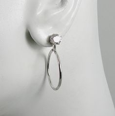 EARRING JACKETS RHODIUM Sterling Silver, Diamond Ear Jacket, Dangle Hoop Jackets for Stud Post Earrings, Thin Round Hoop JH24MRDSSRhod Silver Diamonds, Fashion Earrings