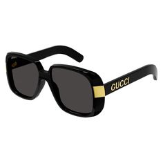 Welcome to OSSA FRAMES, your destination for luxury eyewear! Introducing the Gucci GG0318S 005 Black/Grey sunglasses, a stunning addition to our designer collection. Crafted by renowned fashion house Gucci, these sunglasses are a true statement piece for the modern woman. The bold square frames in a sleek black acetate material exude sophistication and style, while the grey lenses add a touch of mystery and allure.  With a lens socket width of 51 and a temple length of 140, these sunglasses offer a comfortable fit for all-day wear. The bridge size of 15 ensures a secure and precise fit, while the RX-able design allows for prescription lenses if needed. Embrace your inner fashionista with the Gucci GG0318S 005 Black/Grey sunglasses. Whether you're hitting the streets of the city or lounging Mother Son Gift, Gucci Glasses, Grey Sunglasses, Acetate Sunglasses, Rectangle Sunglasses, Color Lenses, Gucci Sunglasses, Eyewear Design, Black Grey