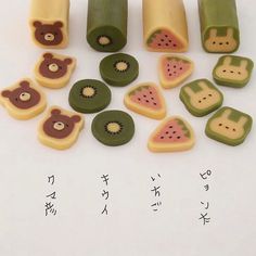 there are many different fruits and vegetables in the shape of eraser molds that look like bears