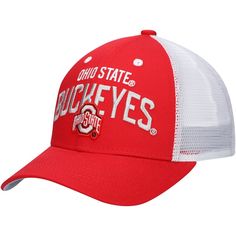 Let your young fan rep the Ohio State Buckeyes in style with this Lockup Snapback Hat. This Ohio State Buckeyes hat features embroidered wordmarks on the front and back panels, letting you show off your Buckeyes pride from every angle. With its mesh mid and rear panels, this hat provides breathability, while the structured fit and curved bill offer a classic, comfortable feel. Collegiate Style Adjustable Trucker Baseball Cap, Adjustable Collegiate Trucker Hat Baseball Cap, Collegiate Adjustable Trucker Hat, Collegiate Style Adjustable Trucker Hat, Collegiate Style Adjustable Trucker Cap, Adjustable Collegiate Trucker Hat, Adjustable Hats For Fan Merchandise With Team Spirit, Collegiate Team-colored Adjustable Trucker Hat, Collegiate Adjustable Trucker Hat With Embroidered Logo