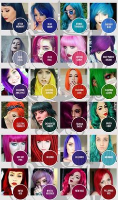 Manic Panic Colour Chart Classic - Tragic Beautiful Manic Panic Color Chart, Manic Panic Colors, Manic Panic Hair Color, Fox Hair Dye, Manic Panic Hair, Underlights Hair, Hair Color Chart, Beautiful Hair Color, Emo Hair