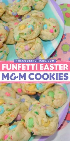 the funfetti easter m & m cookies are ready to be eaten