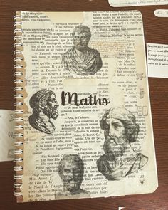 an open book with drawings of men on it and the words maths written in spanish