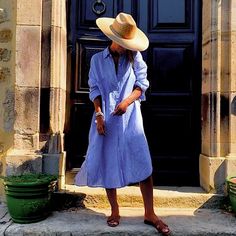 Questions? Leave A Comment Below! Fedora Outfit, Linen Oversized Shirt, Zara Mules, Chic Resort Wear, Peekaboo Dress, High Collar Dress, Combination Dresses, Zara Midi Dress, Oversized Shirt Dress