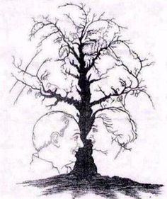 an image of a tree with the caption how many heads can you see in this ambitious figure drawing? i can co