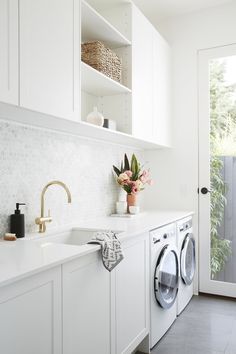 the instagram page shows an image of a laundry room with washer and dryer