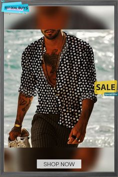 Men's Shirt Button Up Shirt Summer Shirt Black / White Black White Red Long Sleeve Polka Dot Collar Street Casual Button-down Clothing Apparel Sports Fashion Classic Comfortable Black Long Sleeve Shirt For The Beach, Casual Polka Dot Shirt For Summer, Summer Collared Polka Dot Shirt, Polka Dot Summer Shirt With Buttons, Summer Polka Dot Collared Shirt, Casual Polka Dot Button-up Shirt, Casual Polka Dot Shirt, Polka Dot Button-up Summer Shirt, Shirts Long Sleeve