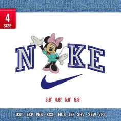 an image of a mickey mouse on the back of a pair of jeans with nike