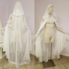 Elegant Chiffon Cloak Hooded Wedding Cloak Coat White/Ivory/Black Long Bridal Cape Shawl Faerie Cosplay, Royal Cloak, Cosplay Design, Wedding Cloak, Victorian Life, Cloak Coat, Outfit References, Cape Shawl, Yellow Design