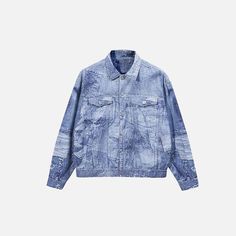 Front view of the blue Oversized Loose Washed Denim Jacket in a gray background Aesthetic Outfits Y2k, Hip Hop Fashion 90s, Slim Fit Skirts, 90s Y2k Fashion, Unique Clothing Style, 90s Hip Hop Fashion, Printed Denim Jacket, Winter Outfits Men, Trendy Summer Outfits