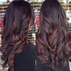 Dark brown with Auburn highlights & lowlights by jeanette Brown Auburn Hair, Hair Dyed, Blond Balayage, Brunette Balayage, Guy Tang, Haircut Styles, Trendy Hair Color, Balayage Brunette, Ombre Hair Color