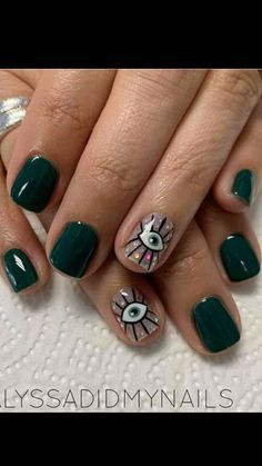 Green Evil Eye Nails, Evil Eye Pedicure Design, Hamsa Nails Evil Eye, Short Gel Nail Designs Evil Eye, Cute Short Gel Nails Evil Eye, Short Gel Nails Evil Eye