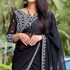 Black colored saree is made from georgette fabric which is highlighted with beautiful thread work border as shown. comes along unstitched embroidered art silk blouse piece which you can customise as per your design/style. Occasion - You can wear this saree for parties, functions, events and ideal for any fashionista. Note:- The actual product may differ slightly in color and design from the one illustrated in the images when compared with computer or mobile screen. Measurements: Saree : Georgett Embroidered Art, Mobile Screen, Georgette Saree, Georgette Fabric, Thread Work, Georgette Sarees, Blouse Piece, Design Style, Silk Blouse