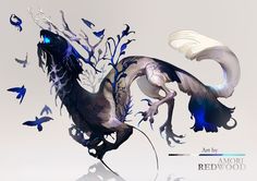 an artistic rendering of a horse with blue wings