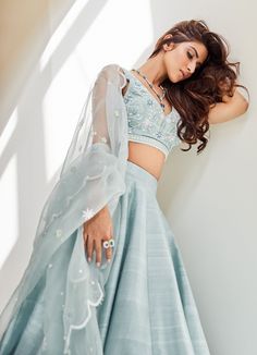 Bluebell Set Duara - Fabilicious Fashion Sea Blue Color, Raw Silk Lehenga, Blue Lehenga, London College Of Fashion, Indian Dresses Traditional, Hand Embroidered Flowers, Gold Blouse, Indian Wedding Wear, Bridal Lehenga Choli