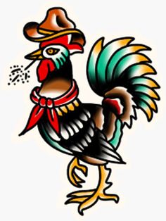 a rooster with a cowboy hat on it's head