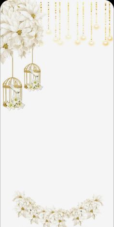 a white background with flowers and birds in cages