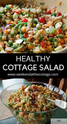 healthy cottage salad with carrots, celery and peas