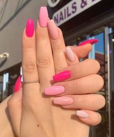 Bright Summer Acrylic Nails, Pink Nail Art Designs, Pink Nail Art, Simple Acrylic Nails, Acrylic Nails Coffin Short, Pink Nail, Pink Acrylic Nails