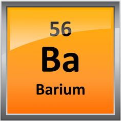 an orange and silver square sign with the word ba barium in it's center