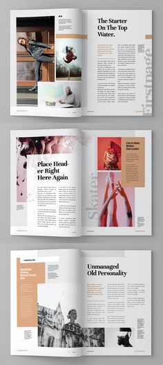 an open magazine is shown in three different sections, with the pages spread out to show images