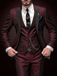 Burgundy Gray Men's Prom Suits Wedding Party Suits Solid Colored 3 Piece Daily Business Plus Size Single Breasted One-buttons 2024 2024 - $107.99 Wedding Best Man, Terno Slim Fit, Formal Wedding Suit, Men Suits Wedding, Mens 3 Piece Suits, Suits Wedding, Mode Costume, Man Blazer, Slim Fit Tuxedo