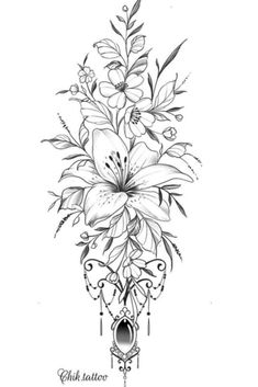 a tattoo design with flowers on it