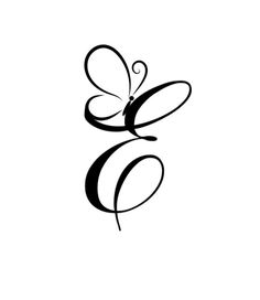 the letter g with a butterfly on it's back side, in black and white