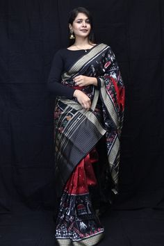 Weaver communities of Maniabandha and Nuapatana of Odisha traditionally weave this kind of saree. Common motifs are star, temple, conch, rudraksh, fish, chakra, lotus etc. The inspiration of all its designs comes from nature. It is the best of single ikat; one of warp and weft is tied and dyed prior to weaving. The borders and the pallas have tremendous variety and each one of them is attractive and praiseworthy. Specification:  Occasion: Festive Wear Fabric: Mulberry Silk,  Primary Color:Maroon Festive Traditional Saree With Ikat Print, Traditional Transitional Ikat Print Saree, Traditional Fitted Ikat Print Saree, Chakra Lotus, 3d Elephant, Festival Traditional Ikat Print Saree, Sambalpuri Saree, Formal Saree, Traditional Multicolor Ikat Print Saree