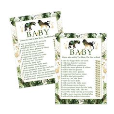 two baby shower games with jungle animals on the front and back covers, one for each child