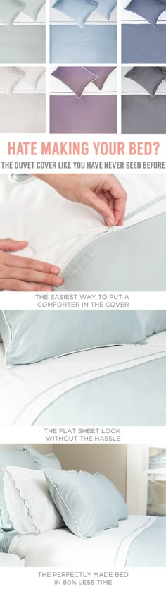 the instructions for how to make a bed with sheets and pillowcases in different colors