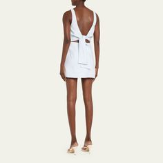 SIR "Iris" linen mini dress featuring a self-tie back  Square neckline Sleeveless A-line silhouette Hem falls above the knee Linen Dry clean Imported Linen Mini Dress, Square Necklines, Bergdorf Goodman, Tie Backs, Above The Knee, Square Neckline, The Knee, Tops Designs, A Line