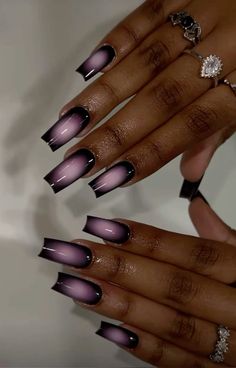 6muse Jhene Aiko Theme Nails, Black Unique Nails, Purple And Black Aura Nails, Nail Inspo Summer Black, Gel X Nails Purple, Moss Nails Acrylic, Black People Salad, Birthday Black Nails, Nail Themes Ideas