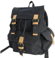 Black Rectangular Canvas Backpack, Everyday Black Flap Backpack, Black Flap Backpack For Everyday Use, Black Canvas Travel Backpack, Travel Black Canvas Backpack, Black Flap Backpack For Travel, Casual Everyday Backpack With Hasp Closure, Everyday Black Backpack With Hasp Closure, Black Leather Backpack With Pockets For Everyday