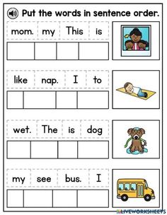 worksheet for beginning and ending sounds with pictures on the words in sentence order