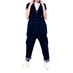 Welcome to the 2023 Spring-Summer Collection! Step up your street style with our one-of-a-kind navy denim overalls ââ‚?designed with dark wash. baggy fit. and button closure features to make a bold statement.Why Our Navy Denim Overalls Are a Must-Have Dark Wash for a Timeless Look: Make a statement with this shade of navy blue ââ‚?perfect for a night out or a day in the park. Baggy Fit for Comfort: Get the perfect fit with this relaxed silhouette ââ‚?designed to keep you comfortable all day long Casual Dark Wash Overalls For Streetwear, Casual Dark Wash Denim Overalls, Trendy Dark Wash Straight Leg Jumpsuits And Rompers, Casual Cotton Overalls In Indigo, Summer Dark Wash Straight Leg Denim Jumpsuit, Relaxed Fit Denim Utility Overalls, Denim Utility Overalls Relaxed Fit, Summer Utility Dark Wash Jeans, Dark Wash Utility Denim Jumpsuit For Spring