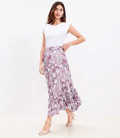 Godet pleats flutter up the hem of this flowy, flouncy midi skirt in a dreamy fluid woven. Elasticized waist. Lined.,Hit:Hit: Midi - Hits at mid-calf,Imported:Imported,Length:36" long,Fabrication:100% Polyester,Garment Care:Machine Washable Loft Paisley Godet Midi Skirt Size XL Whisper White Women's by Loft Size Regular - XL Whisper White Women's Regular, A-Line, Skirt, 100%, Polyester, Machine, Washable Flowy Feminine Bottoms With Ruffle Hem, Feminine Flowy Bottoms With Ruffle Hem, Summer Bottoms With Ruffle Hem And Midi Length, Summer Flared Hem Lined Skirt, Spring Flared Hem Skirt, Feminine Maxi Skirt With Ruffle Hem, Spring Flared Hem Lined Skirt, Spring Lined Skirt With Flared Hem, Spring Flared Hem Lined Skirt Bottoms