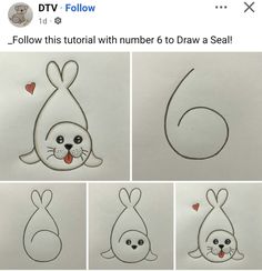 the instructions for how to draw a cartoon rabbit with numbers 6 and 7 on it