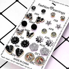 Brand New Boutique Item. Set Of 12 Different Pairs Of Stud Earrings (One Pair For Each Month Of The Year) As Shown In The Pictures. Earring Set Includes: Silver & Black Crystal Studs, Star Earrings, Black Leaf Earrings, Black Butterfly Earrings, 3 Different Pairs Of Flower Earrings, And More. See Pictures For Details. Earrings Sets, Earring Kit, Rhinestone Fashion, Women Flower, Daily Gift, Geometric Flower, Star Earrings Stud, Rhinestone Flower, Flower Stud